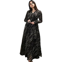 Fashion2wear Women's Black Color Georgette Long Sleeve Round Neck All Over Print Maxi Length Anarkali XXL Stitched Gown for Girls. (Ankita-Black-XXL)