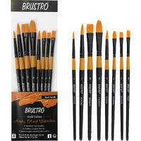 BRUSTRO Gold Taklon Artist's Brushes | Set of 8 | Sizes - Round (1,3,5), Bright (2,6), Filbert (2,6), and Flat (2) | Matte Finish, Ideal for Acrylic, Watercolour, Oil Paintings, School, Office Use