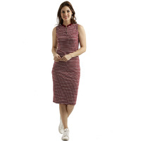 Miss Chase Women's Comfortable Sleeveless Striped Midi Bodycon Dress with Zipper | 3 Colors(MCSS17D07-87-139-05,Maroon and White,Large)