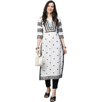 GoSriKi Women's Cotton Blend Embroidered Straight Kurta (Stho-White-Nw2-GS_XL_White_X-Large)