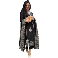 GoSriKi Women's Rayon Blend Straight Embroidered Kurta with Pant & Dupatta (TRP Black-NM-GS_S_Black_Small)