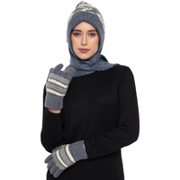 AMOLDO Combo Set Of Women Winter Woolen Knitted Skull Beanie Cap With Muffler/Scraf And Gloves (Design Cap) (Grey)