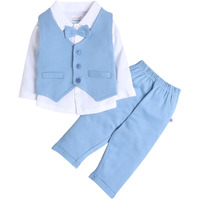 BUMZEE Powder Blue & White Boys Full Sleeves Shirt Waistcoat & Pant Set With Applique Bow Age - 18-24 Months (Peb9069E-pbl.wht)