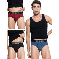 DAMENSCH Men's Deo-Cotton Deodorizing Brief- Pack of 3- Marbled Blue, Spotted Black, Snapping Red- Medium