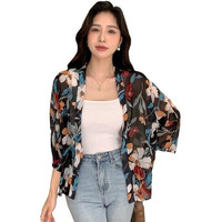 TOPLOT Women's Front Open Floral Printed Shrug Top Regular Fit (Shrug-5148-Black-S)