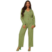GRECIILOOKS Poly Cotton Casual Standard Length Stylish | Textured Travel for Full Sleeve Women Co-ord Set (GL-W1912&TR941_Lime Green_M)