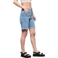 Miss Chase Women's Light Blue Regular High Rise Clean Look Above Knee Stretchable Denim Shorts (MCSS22DEN09-05-158-34, Light Blue, 34)
