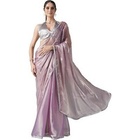 Womanista Women's Jimmychoo Solid Pink Saree Embellished Lace With Un-stitched blouse