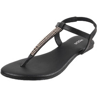 Mochi Women's Black Faux Leather Flat Fashion Sandals UK/5 EU/38 (33-1417)