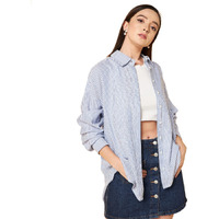 HIGH STAR Women's Oversized Shirts (HSWSHS23010_GR_S_Blue S)