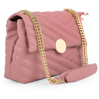 ADISA Women's Girls Quilted Cross Body Sling Bag with Gold Chain (SL5136) (Pink)
