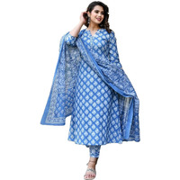 KLOSIA Women Printed Kurta and Pant Suit Set with Dupatta (X-Large) Sky Blue