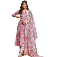 Pinkmint Abstract Printed Anarkali Kurta & Stright Kurta with Fancy Dupatta Set for Women Pink