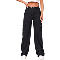 GRECIILOOKS Womens Cargo Denim Regular Fit Jeans (Black, 26)