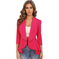 KOTTY Women's Single Breasted Relaxed Fit Shawl Collar 3/4 Sleeve Blazer Hot Pink