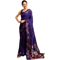 C J Enterprise Women's Banarasi Saree Pure Kanjivaram Silk Saree Soft Design Wear Pattu Sarees Latest Cotton With Blouse Piece Kanchipuram for Wedding sadi new ladies 2025 (Champa-51) (Navy Blue)