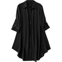 Leriya Fashion Western Dress || Rayon Solid Button Front Shirt Dress for Women || Roll Tab Sleeve & Collared Neck Flared Dress || Office || Summer Short Dresses for Women. (XX-Large, Black)