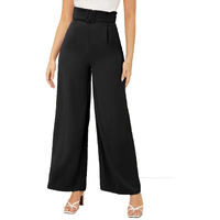 KOTTY Womens High Rise Viscose Rayon Flared Fit Solid Trousers Jet Black