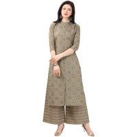 NAINVISH Women Grey Cotton Blend Printed Straight Kurti with Palazzo Set (SD53GREY-XXL)