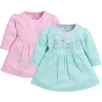 BABY GO Full Sleeve Regular Round Neck A Line Frocks for Baby Girls (Pack of 2) Pink
