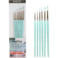BRUSTRO AquaBloom Artist's Paint Brushes | Round | Set of 6 - Sizes (0, 2, 4, 6, 8, 10) | Wooden Handle, Comfortable Grip, Synthetic Bristles, Ideal for Watercolour, Gouache, Painting