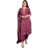 KLOSIA Women Viscose Printed Straight Kurta and Pant Set with Dupatta (in, Alpha, M, Maroon)