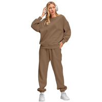 Q - RIOUS Women Oversize Sweatshirt & Joggers Track Suit Co-ord Set, Brown, Small