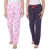 Real Basics Women s Cotton Printed Pyjama Pack of 2(RB-W-PJ-S-P2-S4(Sky+Cherry) Multicolors)