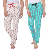 Real Basics Women s Cotton Printed Pyjama Pack of 2(RB-W-PJ-XXL-P2-S3(Panda+Breakfast)_Multicolor_XXL)