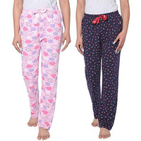 Real Basics Women s Cotton Printed Pyjama Pack Of 2(Rb-W-Pj-M-P2-S4(Sky+Cherry) Multicolorm, Casual Style, Pink Sky,Navy Cherry)