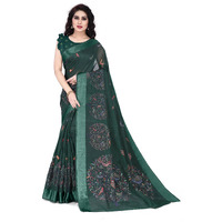 SOURBH Women s Cotton Blend Woven Madhubani Printed Saree with Blouse Piece (23134-Green)