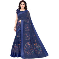 SOURBH Women s Cotton Blend Woven Madhubani Printed Saree with Blouse Piece (23135-Navy Blue)