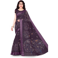 SOURBH Women s Cotton Blend Woven Madhubani Printed Saree with Blouse Piece (23131-Wine)