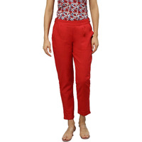 Yash Gallery Women s Plus Size Solid Cotton Slub Ankle Length Trouser Pant (Red, 5XL) | Fit Type: Regular Fit