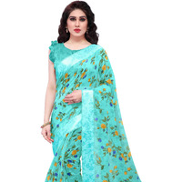 MIRCHI FASHION SOURBH Women s Fancy Cotton Blend Tropical Floral Printed Saree with Blouse Piece (Teal, Blue)