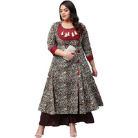 Yash Gallery Women s Plus Size Cotton Floral Printed Anarkali Kurta for Women (190YK214MEHROON_Multi_XXXX-Large)
