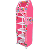 FLIPZON Baby Wardrobe Plastic Multipurpose 6 Shelve, Foldable, (Unbreakable Material) (Pink, Pack of 1)