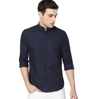 Dennis Lingo Men s Solid DarkBlue Slim Fit Cotton Casual Shirt (AZ2201_4_XL)