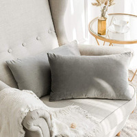 Khooti Rectangular Velvet Cushion Cover, 12x24 (Light Grey)(Pack of 2)