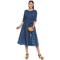 Janasya Women s Pure Cotton Woven Design Flared Western Dress (JNE3710-DR-S)