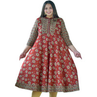 Yash Gallery Women s Plus Size Cotton Floral Printed Anarkali Kurta for Women (1189YKMAROON_Maroon_XXX-Large)