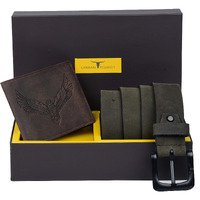 URBAN FOREST Zeke Vintage Brown Leather Wallet & Casual Grey Leather Belt Combo Gift Set for Men
