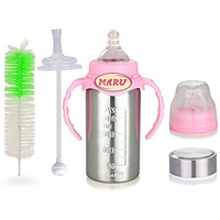 MARU 3-In-1 Stainless Steel Feeding Bottle For Baby Random (Pink/Blue Colour)- Versatile Sipper For Newborns - 3+ Months Kids, Baby Feeding Bottle With Sipper Nipple, 270 Milliliters