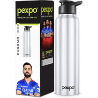 PEXPO Chromo Pro Stainless Steel Sports/Fridge Sipper Water Bottle 1000ml, Silver | Eco friendly | Water Bottle for Office, Gym, School, Yoga, Trekking, Men, Women and Kids | RCB Edition
