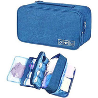 House of Quirk Polyester Travel Multi-Function Bra Underwear Packing Organize Storage Bag, Bra/Socks/Cosmetic Accessories Storage Case - Light Blue, 14.4 cm, 11.9 cm