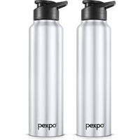 PEXPO Chromo Stainless Steel Sports/Fridge Sipper Water Bottle 1 Litre, Silver Pack of 2 | Eco friendly | BPA Free | Water Bottle for Office, Gym, School, Yoga, Trekking, Men, Women and Kids