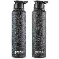 PEXPO Chromo Stainless Steel Sports/Fridge Sipper Water Bottle 1 Litre, Black Pack of 2 | Eco friendly | BPA Free | Water Bottle for Office, Gym, School, Yoga, Trekking, Men, Women and Kids