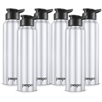 PEXPO Chromo Stainless Steel Sports/Fridge Sipper Water Bottle 1 Litre, Silver Pack of 6| Eco friendly | BPA Free | Water Bottle for Office, Gym, School, Yoga, Trekking, Men, Women and Kids