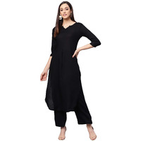 idaLia Rayon Solid Straight Black Kurta Set for Women 3/4 Sleeve, Round V Neck Designer Kurta with Palazzo Pant Set