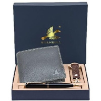HORNBULL Grey Stella Mens Leather Wallet, Keyring & Pen Combo Gift Set for Men | Gift Set for Men PN149